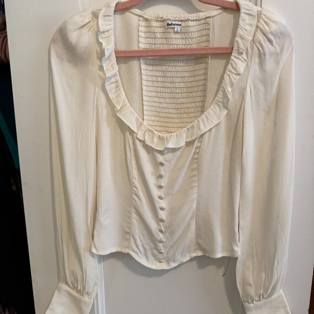 Reformation Long Sleeve with Button Detail Blouse (Cream) – Excellent Condition